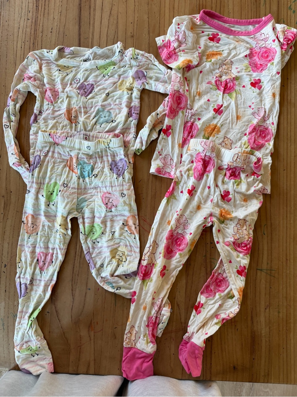 2 sets bamboo pajamas. Hearts and Care Bears!